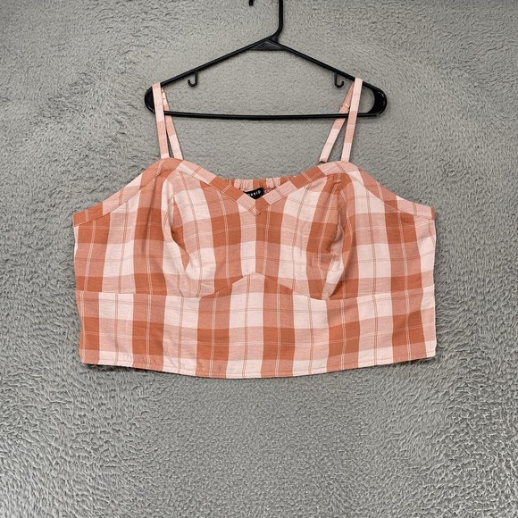 torrid Tops - Torrid Crop Top Womens 3/3X Pink Plaid Smocked Back Plus Summer Gingham Tanktop